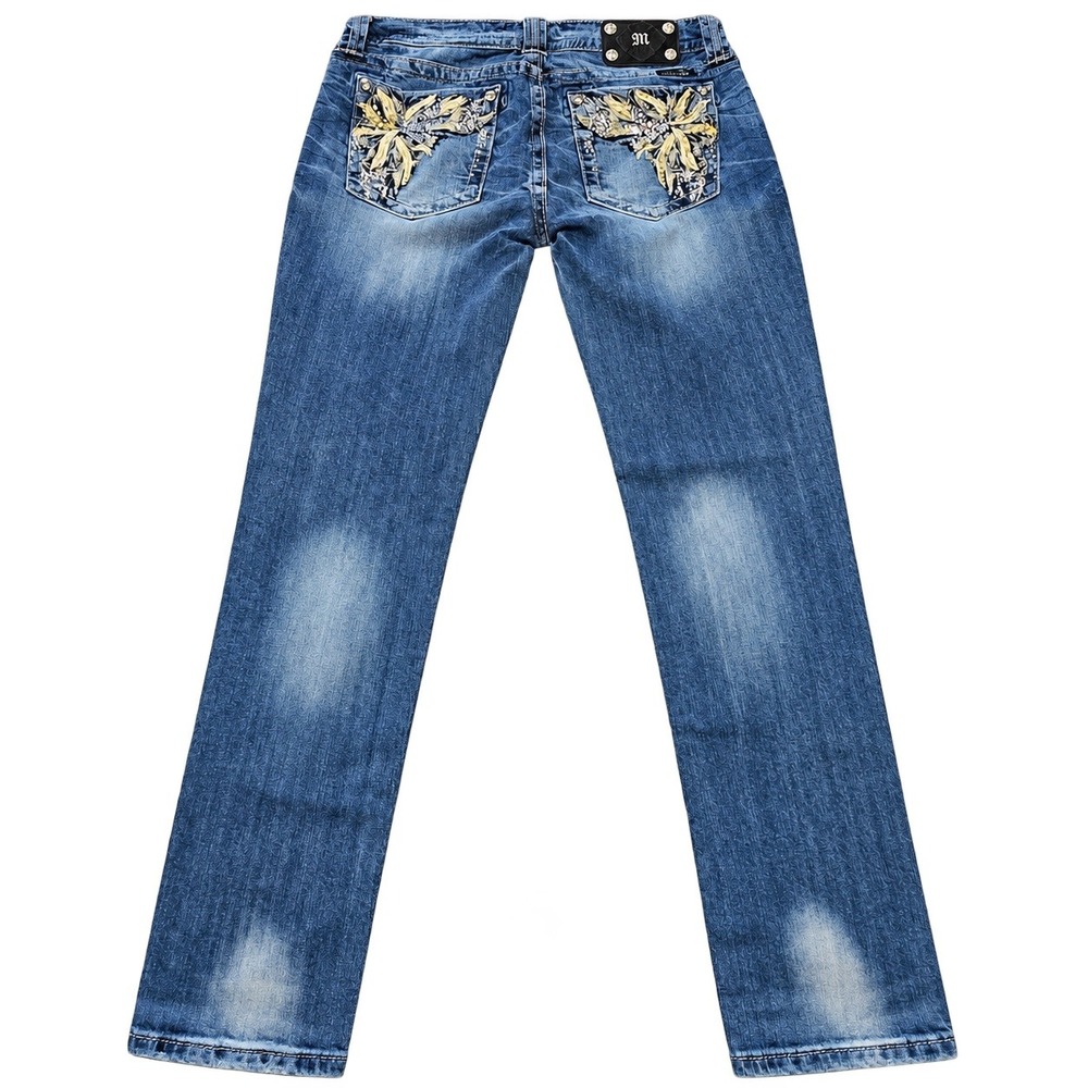 Miss Me Women Size 31 Skinny Jeans Blue Rhinestone Floral Pockets - Picture 4 of 14